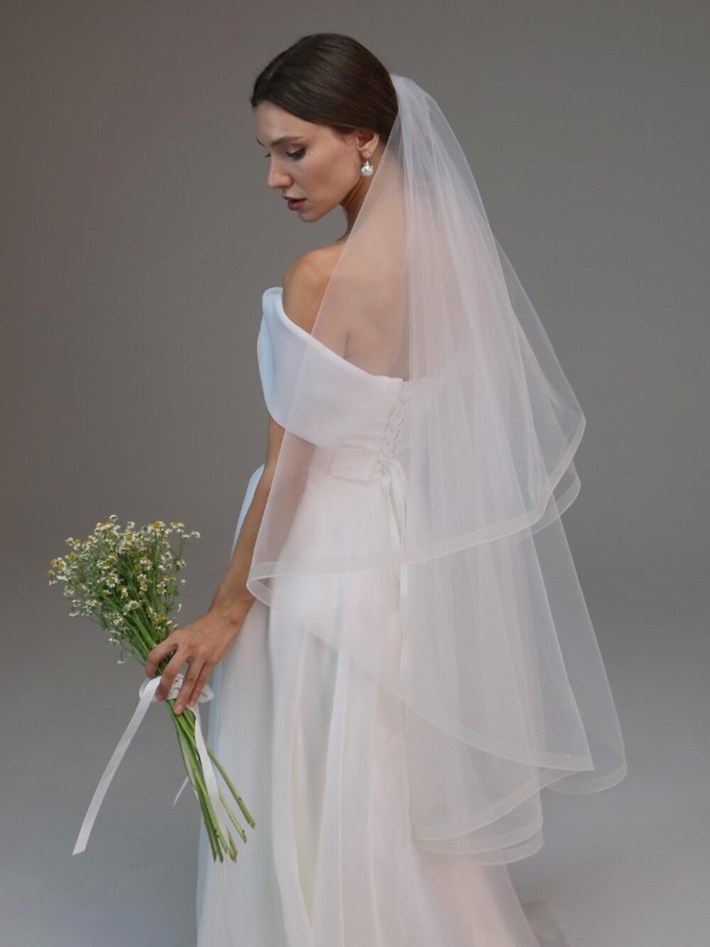 2-Tier Waltz Length Wedding Veil with Blusher (Light Ivory)